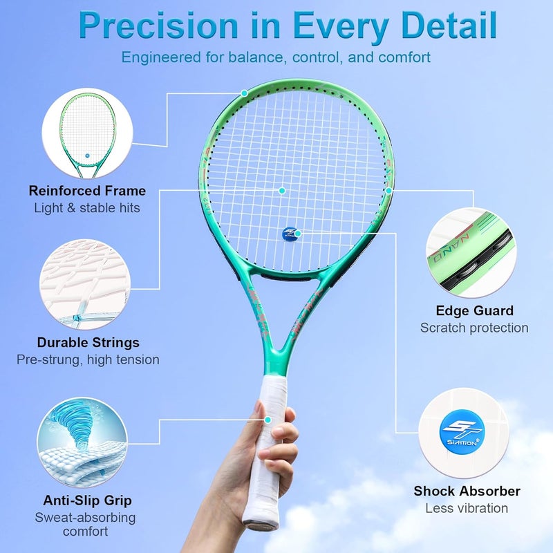 SIMTION 27 Inch Tennis Rackets Set, 2 Player Pre-StrungTennis Racquets for Adults, 2 Overgrip Tapes, 3 Balls, 2 Wristbands and Carrying Bag, for Beginner and Professional - Image 3